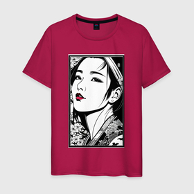 Мужская футболка хлопок с принтом Портрет девушки азиатской внешности в Курске, 100% хлопок | прямой крой, круглый вырез горловины, длина до линии бедер, слегка спущенное плечо. | 