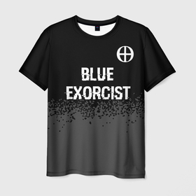Мужская футболка 3D с принтом Blue Exorcist glitch на темном фоне: символ сверху в Петрозаводске, 100% полиэфир | прямой крой, круглый вырез горловины, длина до линии бедер | 
