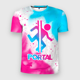 Мужская футболка 3D Slim с принтом Portal neon gradient style в Санкт-Петербурге, 100% полиэстер с улучшенными характеристиками | приталенный силуэт, круглая горловина, широкие плечи, сужается к линии бедра | Тематика изображения на принте: 