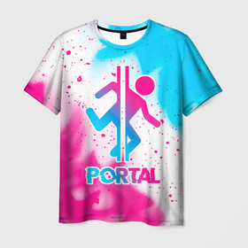 Мужская футболка 3D с принтом Portal neon gradient style в Санкт-Петербурге, 100% полиэфир | прямой крой, круглый вырез горловины, длина до линии бедер | 
