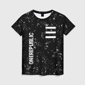 Женская футболка 3D с принтом OneRepublic glitch на темном фоне: надпись, символ , 100% полиэфир ( синтетическое хлопкоподобное полотно) | прямой крой, круглый вырез горловины, длина до линии бедер | 
