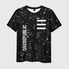 Мужская футболка 3D с принтом OneRepublic glitch на темном фоне: надпись, символ , 100% полиэфир | прямой крой, круглый вырез горловины, длина до линии бедер | 