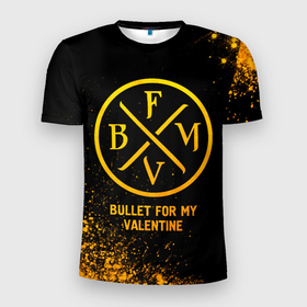 Мужская футболка 3D Slim с принтом Bullet For My Valentine   gold gradient в Новосибирске, 100% полиэстер с улучшенными характеристиками | приталенный силуэт, круглая горловина, широкие плечи, сужается к линии бедра | 