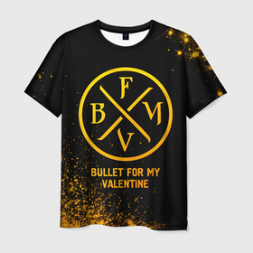 Мужская футболка 3D с принтом Bullet For My Valentine   gold gradient в Екатеринбурге, 100% полиэфир | прямой крой, круглый вырез горловины, длина до линии бедер | 