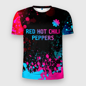 Мужская футболка 3D Slim с принтом Red Hot Chili Peppers   neon gradient: символ сверху в Кировске, 100% полиэстер с улучшенными характеристиками | приталенный силуэт, круглая горловина, широкие плечи, сужается к линии бедра | 