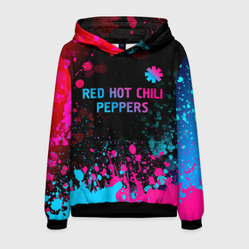 Мужская толстовка 3D с принтом Red Hot Chili Peppers   neon gradient: символ сверху в Белгороде, 100% полиэстер | двухслойный капюшон со шнурком для регулировки, мягкие манжеты на рукавах и по низу толстовки, спереди карман-кенгуру с мягким внутренним слоем. | Тематика изображения на принте: 