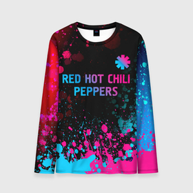 Мужской лонгслив 3D с принтом Red Hot Chili Peppers   neon gradient: символ сверху в Кировске, 100% полиэстер | длинные рукава, круглый вырез горловины, полуприлегающий силуэт | 