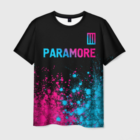 Мужская футболка 3D с принтом Paramore   neon gradient: символ сверху в Кировске, 100% полиэфир | прямой крой, круглый вырез горловины, длина до линии бедер | 