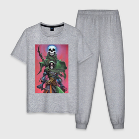 Мужская пижама хлопок с принтом Warrior of darkness   skull в Белгороде, 100% хлопок | брюки и футболка прямого кроя, без карманов, на брюках мягкая резинка на поясе и по низу штанин
 | 