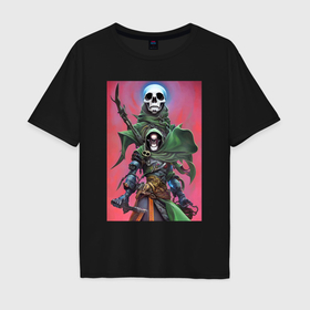 Мужская футболка хлопок Oversize с принтом Warrior of darkness   skull в Кировске, 100% хлопок | свободный крой, круглый ворот, “спинка” длиннее передней части | 