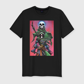 Мужская футболка хлопок Slim с принтом Warrior of darkness   skull в Кировске, 92% хлопок, 8% лайкра | приталенный силуэт, круглый вырез ворота, длина до линии бедра, короткий рукав | 