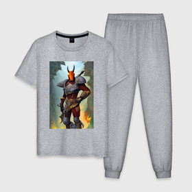 Мужская пижама хлопок с принтом Рогатый рыцарь   фантазия в Тюмени, 100% хлопок | брюки и футболка прямого кроя, без карманов, на брюках мягкая резинка на поясе и по низу штанин
 | 