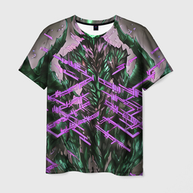 Мужская футболка 3D с принтом Фиолетовый элементаль киберпанк в Кировске, 100% полиэфир | прямой крой, круглый вырез горловины, длина до линии бедер | 