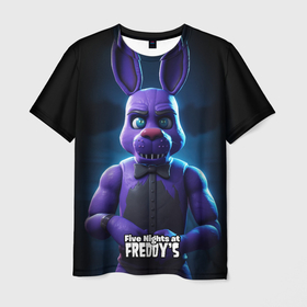 Мужская футболка 3D с принтом Five Nights at Freddys Bonnie в Новосибирске, 100% полиэфир | прямой крой, круглый вырез горловины, длина до линии бедер | 
