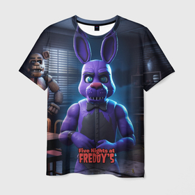 Мужская футболка 3D с принтом Five Nights  at Freddys Bonnie в Новосибирске, 100% полиэфир | прямой крой, круглый вырез горловины, длина до линии бедер | 