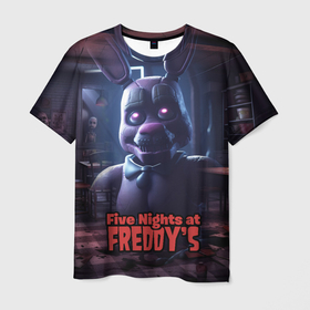 Мужская футболка 3D с принтом Five   Nights at Freddys  Bonnie в Белгороде, 100% полиэфир | прямой крой, круглый вырез горловины, длина до линии бедер | 