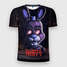 Мужская футболка 3D Slim с принтом Five   Nights at Freddys  Bonnie , 100% полиэстер с улучшенными характеристиками | приталенный силуэт, круглая горловина, широкие плечи, сужается к линии бедра | Тематика изображения на принте: 