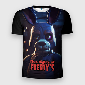 Мужская футболка 3D Slim с принтом Five   Nights  at Freddys  Bonnie , 100% полиэстер с улучшенными характеристиками | приталенный силуэт, круглая горловина, широкие плечи, сужается к линии бедра | Тематика изображения на принте: 