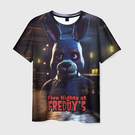 Мужская футболка 3D с принтом Five   Nights  at  Freddys  Bonnie в Белгороде, 100% полиэфир | прямой крой, круглый вырез горловины, длина до линии бедер | 