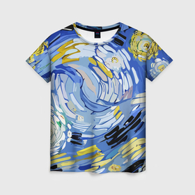 Женская футболка 3D с принтом Облака в стиле Ван Гога в Екатеринбурге, 100% полиэфир ( синтетическое хлопкоподобное полотно) | прямой крой, круглый вырез горловины, длина до линии бедер | 