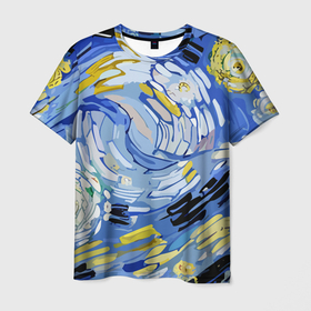 Мужская футболка 3D с принтом Облака в стиле Ван Гога в Новосибирске, 100% полиэфир | прямой крой, круглый вырез горловины, длина до линии бедер | 