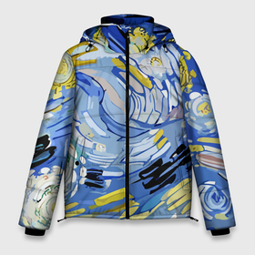 Мужская зимняя куртка 3D с принтом Облака в стиле Ван Гога в Новосибирске, верх — 100% полиэстер; подкладка — 100% полиэстер; утеплитель — 100% полиэстер | длина ниже бедра, свободный силуэт Оверсайз. Есть воротник-стойка, отстегивающийся капюшон и ветрозащитная планка. 

Боковые карманы с листочкой на кнопках и внутренний карман на молнии. | Тематика изображения на принте: 
