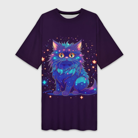 Платье-футболка 3D с принтом Фиолетовый пушистый котик в Петрозаводске,  |  | 