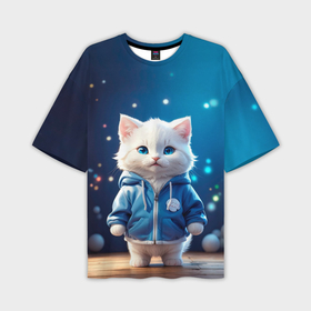 Мужская футболка oversize 3D с принтом Беленький котёнок в Новосибирске,  |  | Тематика изображения на принте: 