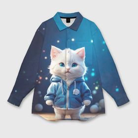 Мужская рубашка oversize 3D с принтом Беленький котёнок в Новосибирске,  |  | Тематика изображения на принте: 
