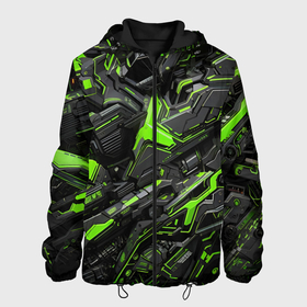 Мужская куртка 3D с принтом Текстура киберпанка в Ухте, ткань верха — 100% полиэстер, подклад — флис | прямой крой, подол и капюшон оформлены резинкой с фиксаторами, два кармана без застежек по бокам, один большой потайной карман на груди. Карман на груди застегивается на липучку | 