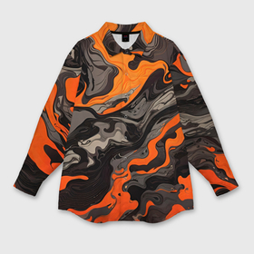 Мужская рубашка oversize 3D с принтом Оранжево черный камуфляж в Кировске,  |  | 
