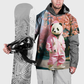 Накидка на куртку 3D с принтом Милая панда в пуховике в Екатеринбурге, 100% полиэстер |  | 