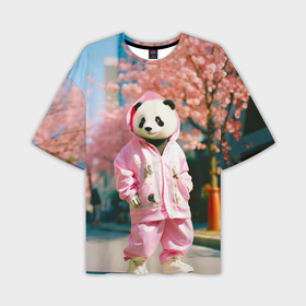 Мужская футболка oversize 3D с принтом Милая панда в пуховике в Петрозаводске,  |  | 