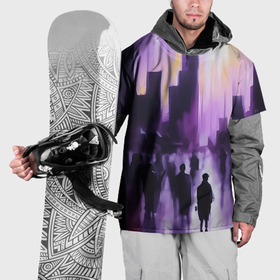Накидка на куртку 3D с принтом Человеческие силуэты на фоне большого города в Курске, 100% полиэстер |  | 