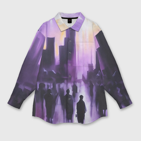 Мужская рубашка oversize 3D с принтом Человеческие силуэты на фоне большого города в Курске,  |  | 
