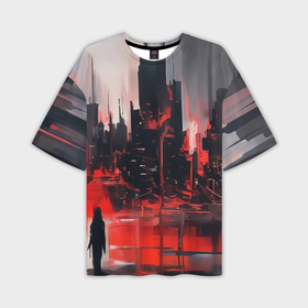 Мужская футболка oversize 3D с принтом Нарисованный город с силуэтом человека в Кировске,  |  | 