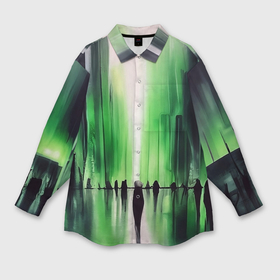 Мужская рубашка oversize 3D с принтом Большой нарисованный город с силуэтами людей в Белгороде,  |  | 