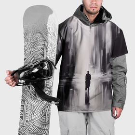 Накидка на куртку 3D с принтом Большой мрачный город с силуэтом человека в Курске, 100% полиэстер |  | 