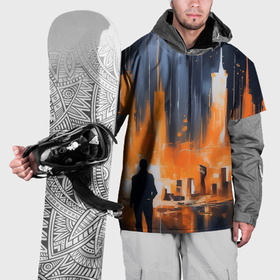 Накидка на куртку 3D с принтом Мегаполис с силуэтом человека в Курске, 100% полиэстер |  | Тематика изображения на принте: 