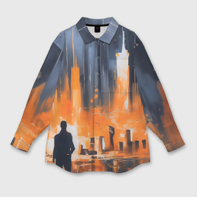 Мужская рубашка oversize 3D с принтом Мегаполис с силуэтом человека в Курске,  |  | Тематика изображения на принте: 