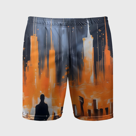Мужские шорты спортивные с принтом Мегаполис с силуэтом человека в Курске,  |  | 