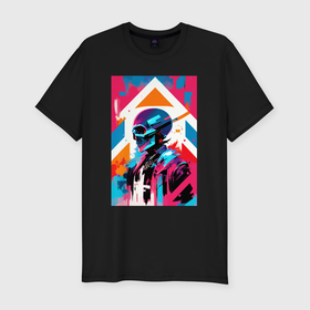 Мужская футболка хлопок Slim с принтом Cyber skull   pop art , 92% хлопок, 8% лайкра | приталенный силуэт, круглый вырез ворота, длина до линии бедра, короткий рукав | 