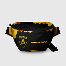 Поясная сумка 3D с принтом Lamborghini   gold gradient: надпись и символ в Кировске, 100% полиэстер | плотная ткань, ремень с регулируемой длиной, внутри несколько карманов для мелочей, основное отделение и карман с обратной стороны сумки застегиваются на молнию | 