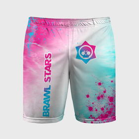 Мужские шорты спортивные с принтом Brawl Stars neon gradient style: надпись, символ в Кировске,  |  | 