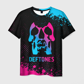 Мужская футболка 3D с принтом Deftones   neon gradient в Тюмени, 100% полиэфир | прямой крой, круглый вырез горловины, длина до линии бедер | Тематика изображения на принте: 