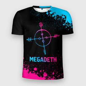 Мужская футболка 3D Slim с принтом Megadeth   neon gradient , 100% полиэстер с улучшенными характеристиками | приталенный силуэт, круглая горловина, широкие плечи, сужается к линии бедра | Тематика изображения на принте: 
