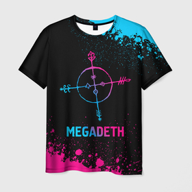 Мужская футболка 3D с принтом Megadeth   neon gradient , 100% полиэфир | прямой крой, круглый вырез горловины, длина до линии бедер | Тематика изображения на принте: 