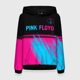 Женская толстовка 3D с принтом Pink Floyd   neon gradient: символ сверху в Курске, 100% полиэстер  | двухслойный капюшон со шнурком для регулировки, мягкие манжеты на рукавах и по низу толстовки, спереди карман-кенгуру с мягким внутренним слоем. | 