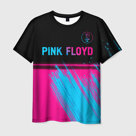 Мужская футболка 3D с принтом Pink Floyd   neon gradient: символ сверху в Петрозаводске, 100% полиэфир | прямой крой, круглый вырез горловины, длина до линии бедер | 