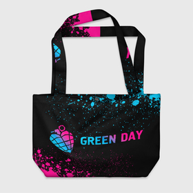 Пляжная сумка 3D с принтом Green Day   neon gradient: надпись и символ , 100% полиэстер | застегивается на металлическую кнопку; внутренний карман застегивается на молнию. Стенки укреплены специальным мягким материалом, чтобы защитить содержимое от несильных ударов
 | 